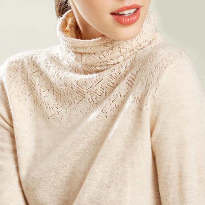 

Turtleneck Cashmere Sweater 2019 Autumn Winter Carved hollow out jumper robe pull femme hiver pullover sweter women sweater