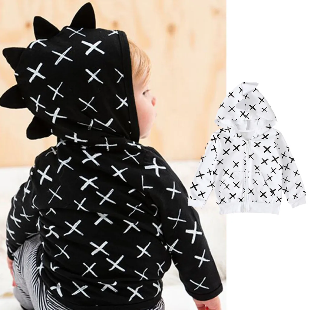 Осенняя одежда для маленьких детей для маленьких мальчиков и девочек детская одежда с капюшоном, блузка с длинным рукавом мультфильм 3D куртка с принтом "динозавр" топы, одежда на молнии для маленьких мальчиков Одежда для детей# g4