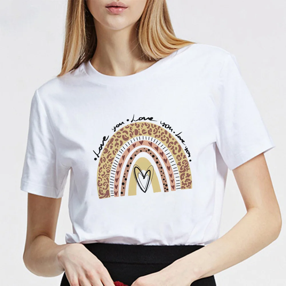 T Shirt Womens Kawaii Rainbow Teacher T-shirt Cartoon Print Summer O-neck Graphic Funny Graphics Clothes Fashion Ladies Tshirt | Женская