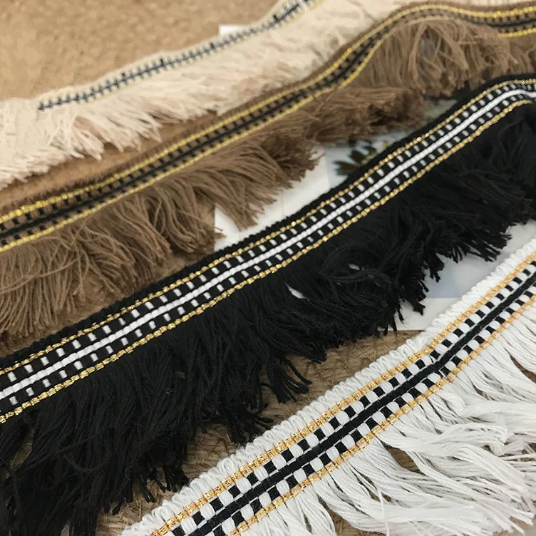 5Yards/Lot Gold Thread Ribbon Lace Trim Tassel Skirt Curtain Fringe Decoration Side Ethnic Wind Clothing Accessories 4.5CM Wide | Дом и сад