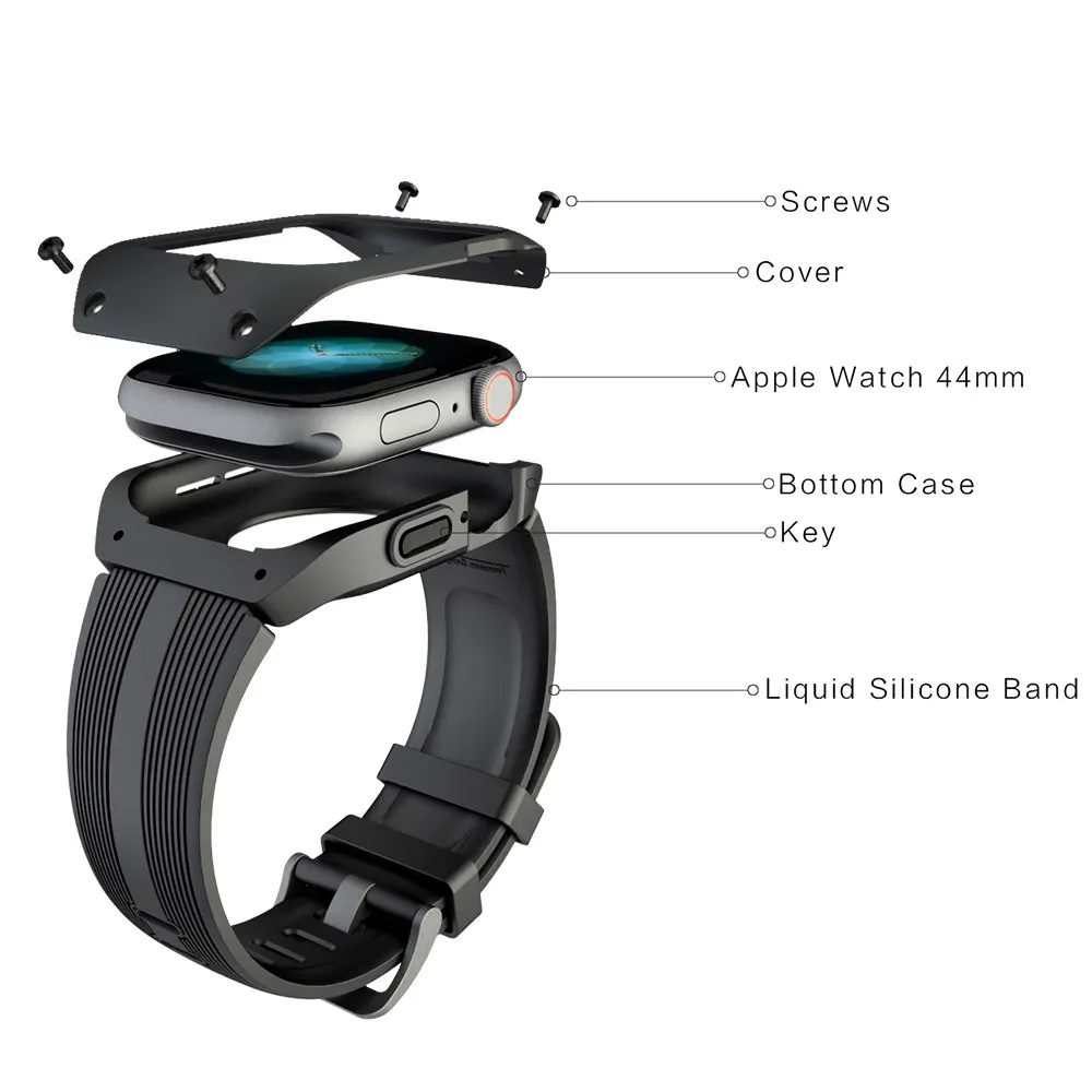 Водонепроницаемый чехол + ремешок для Apple Watch 4 band 44 мм iWatch 42 силиконовый защитный