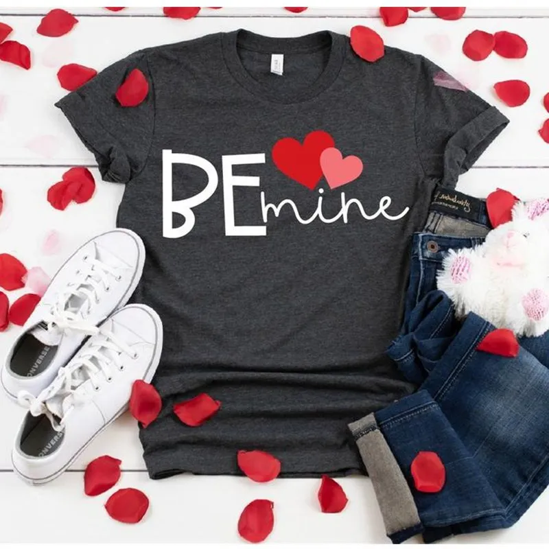 

Be Mine Graphic T Shirts Plus Size Graphic Tees Woman Casual Letter O-Neck Streetwear 90s Womens Valentine's Day