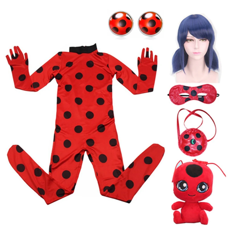 Christmas Fancy Lady Girls Costumes Bug Easter Cosplay Jumpsuit Black cat Children Spandex Costumes Bug for Kids Suits Wig Bag