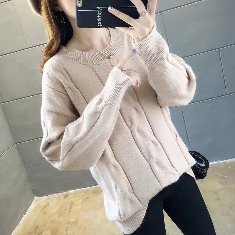 Autumn Winter Women Pullovers Sweater Knitted Elasticity Casual Jumper Basic Loose Warm Female Sweaters Top