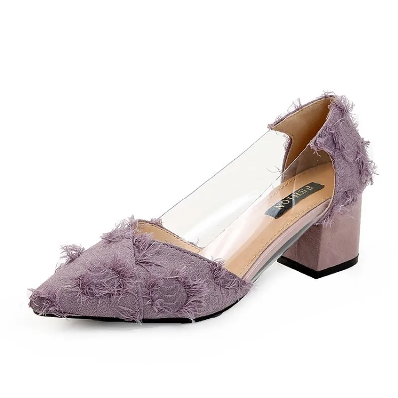 

2020 new women's high heels shallow mouth with high heels suede thick bottom summer pointed single shoes women's sandals Y21-61