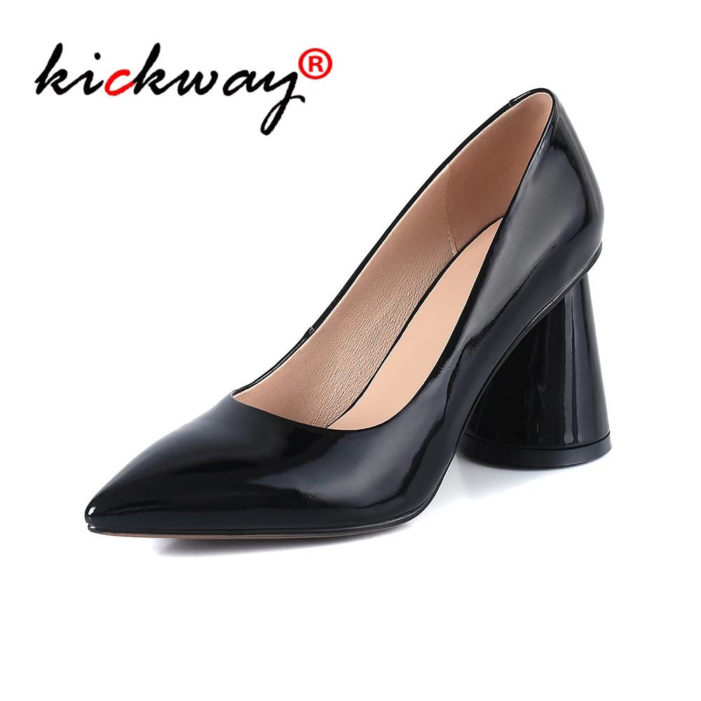 

Women Genuine Leather Pump Shoes Black Pointed Toe Strange Heels White Comfortable Office Shoes Large Size Womens Shoes 34-43