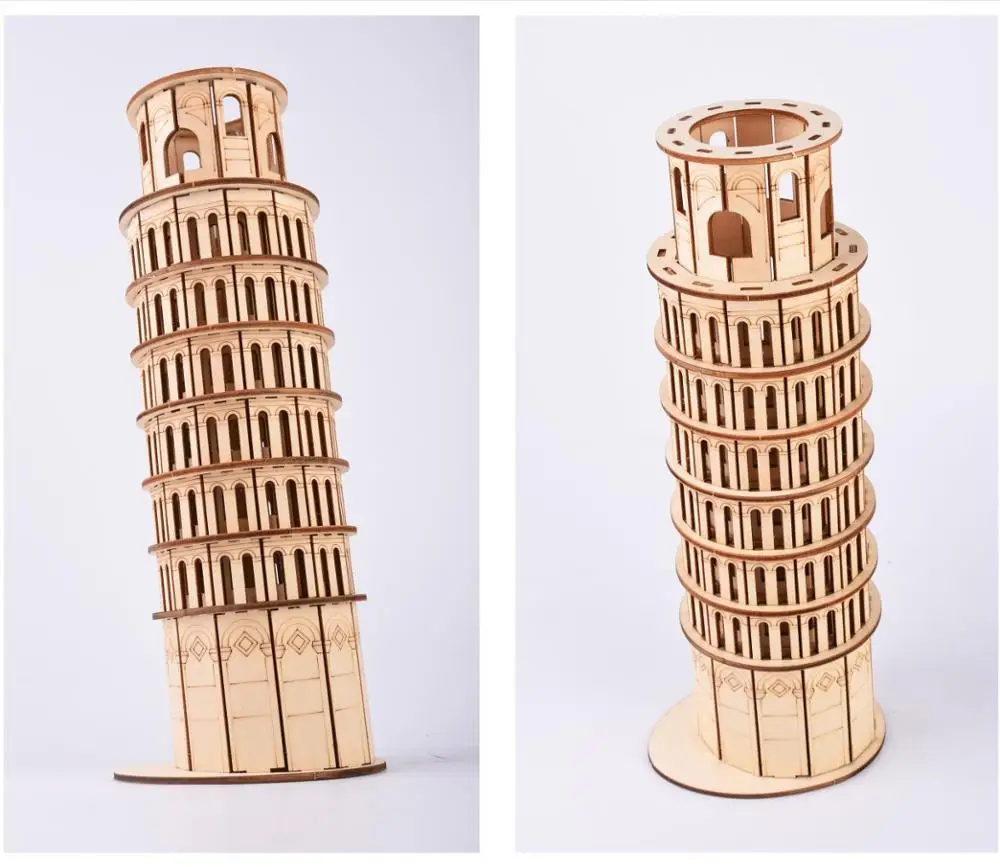 3D деревянная головоломка Пизанская башня лазерная резка DIY игрушки игрушка Сборная модель дерево ремесло наборы украшение стола для детей