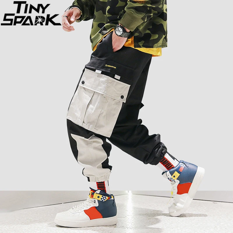 

2019 Hip Hip Cargo Pants Multi Pockets Men Harajuku Pant Joggers Streetwear Color Block SweatPant Track Trousers Summer Hipster
