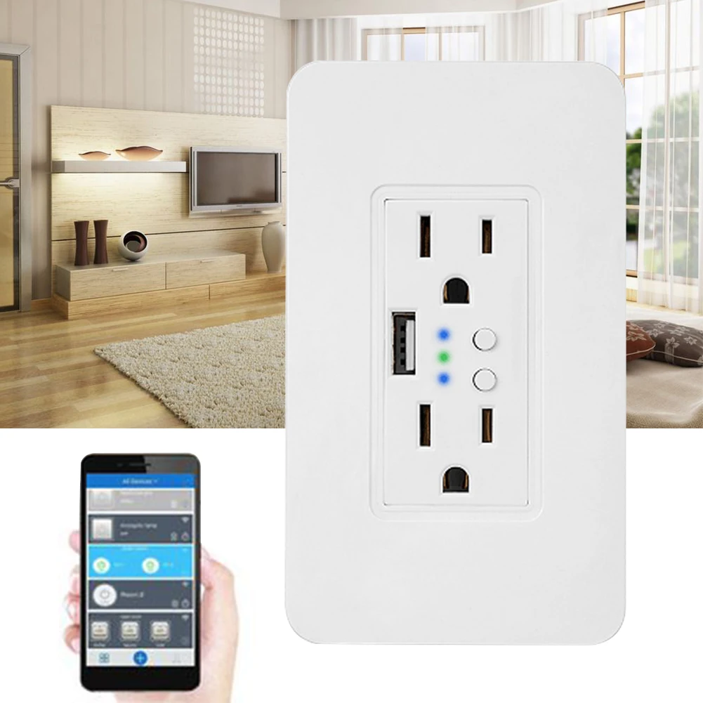 

WIFI Voice Home USB Interface Accessories Smart Socket General Wall Outlet US Plug Divided Control Countdown Convenient 16A