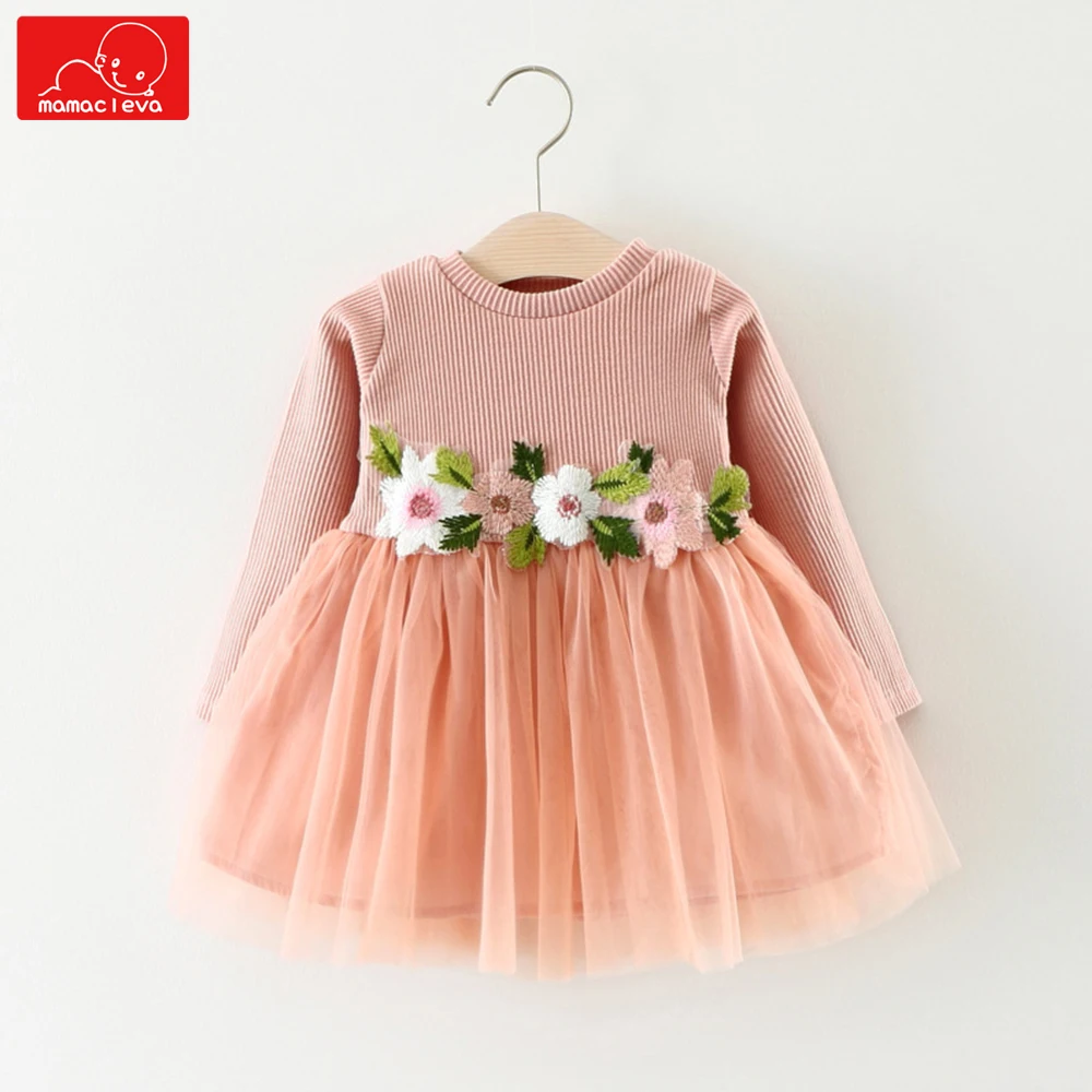 

baby girl Tutu Dress Cute Flowers Knitted Dresses For Girls Long Sleeve dresses Cute Ball Gown infant clothing 0-3T