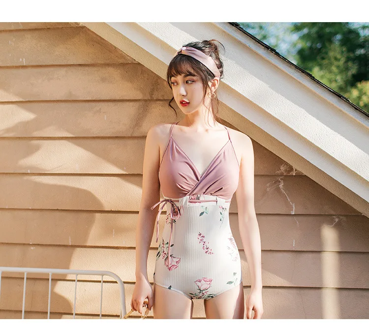 Bikini Monokini One Peice Swimsuit Women Swim Dress Suit Swimming Gir For Girl Broken Flower Cover Back Push Up Spandex
