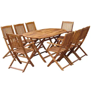 

9 Piece Folding Outdoor Dining Table and armchair Set Solid Acacia Wood Garden BBQ Balcony Picnic Barbecue 1 Table 8 Chairs Set