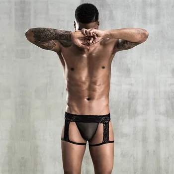 

Men's Sexy Perspective Sexy Underwear Lace Black Shorts Wholesale ddlg