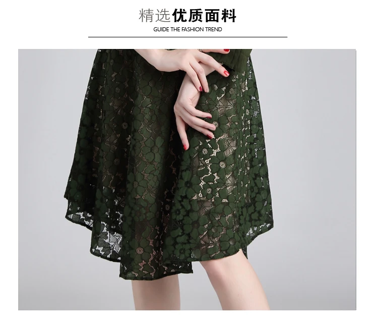 Summer Women Dress Elegant Female Hollow Out Irregular Casual A-line Three Quarter Flare Sleeve O-Neck Patchwork Dress