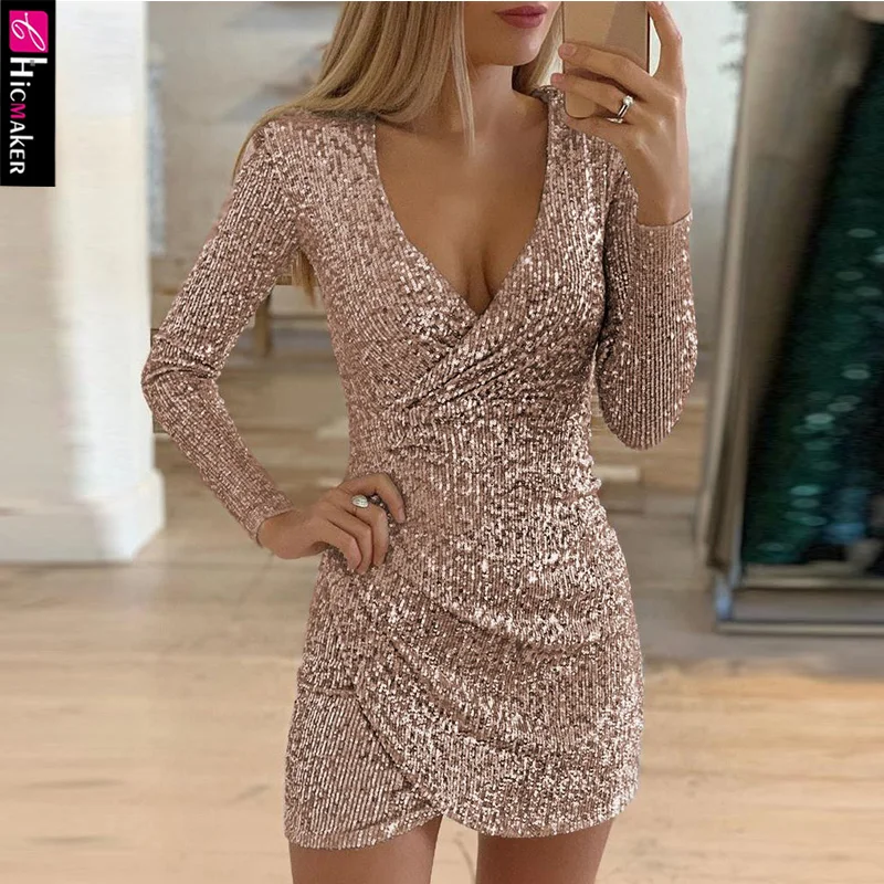 Для женщин свободного покроя Обёрточная бумага Ruched Блестки подкладка Bodycon платье