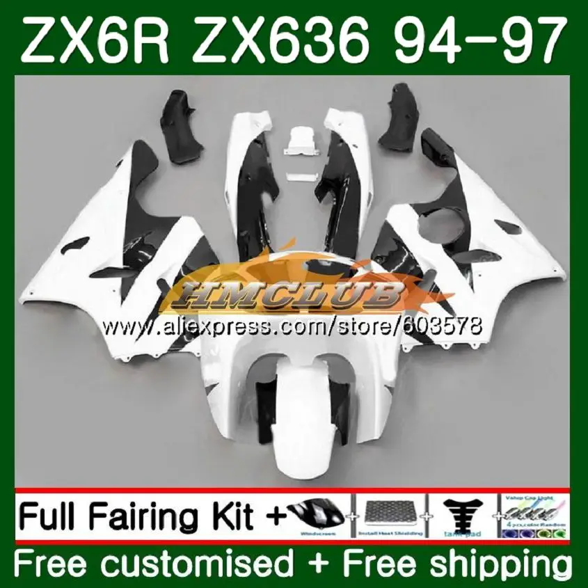 No. 1 Корпус для KAWASAKI ZX 636 600CC ZX-636 ZX6R 94 95 96 97 глянцевый белый 104CL. 43 ZX636 ZX-6R ZX600 ZX 6R 1994 1995 1996 1997 обтекатель - Цвет: No. 1