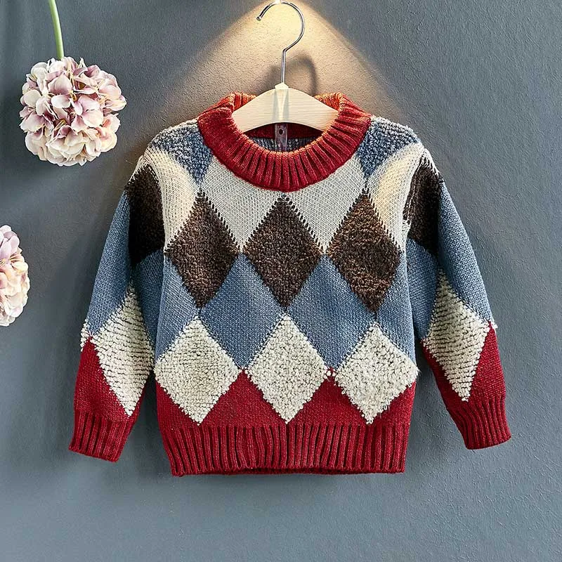 Keelorn/Детский свитер для маленьких девочек; комплект одежды для маленьких мальчиков и девочек с геометрическим прямоугольным узором; трикотажная одежда с круглым вырезом для От 3 до 7 лет