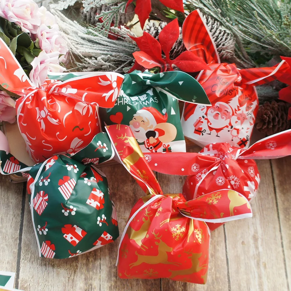 

rabbit shape 50pcs Red Green gold Christmas Santa Plastic Bag New Year Cookie Candy Handmade DIY Gift Pack Party Decoration