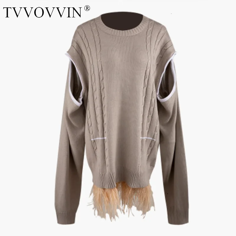 TVVOVVIN, новинка, круглый вырез, вязанные, разбитые рукава-фонарики, крестообразные, большие, свободные, пуловеры, свитера, женские, мех на нижней части, L740