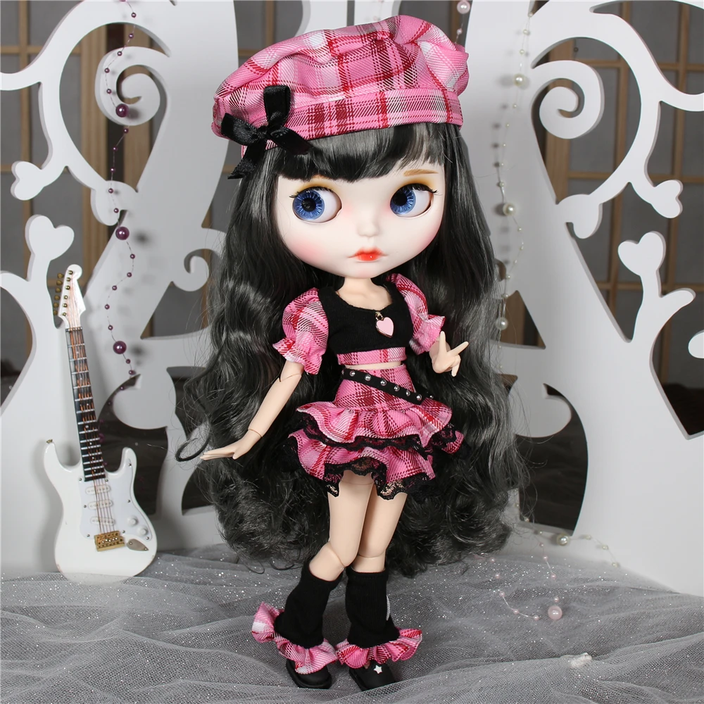 Doll Clothes ICY DBS Blyth Doll Clothes Pink Dress Berets Plaid Skirt Anime Suit
