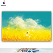 DIY картинки для раскраски по номерам с цветами пшеничное поле девушка осенний пейзаж Картина Рисование по номерам в рамке дома