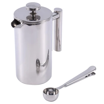 

800ML French Press,27Oz,Double Wall Stainless Steel Tea Cafetiere Kettle, with 1 Pcs Coffee Measuring Spoon