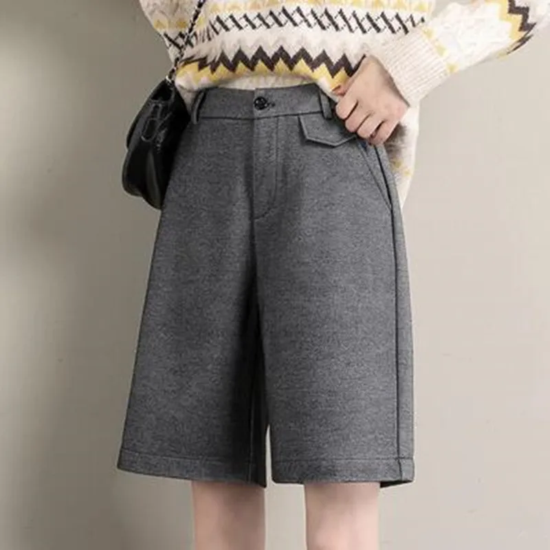 Осенне-зимние женские повседневные шерстяные брюки с высокой талией винтажные