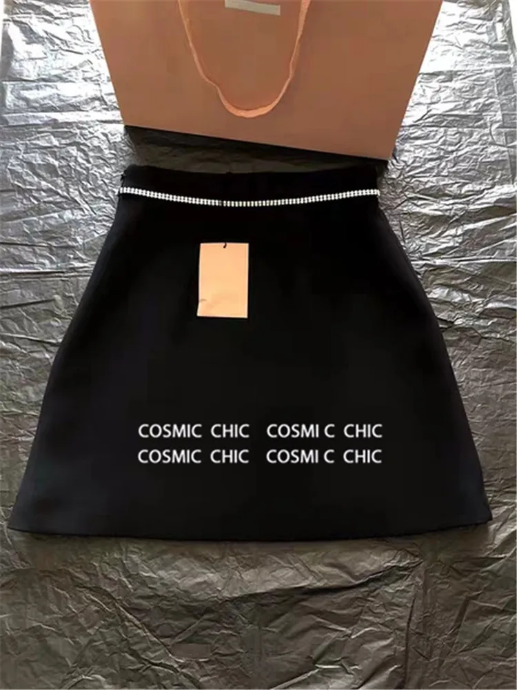 Cosmicchic мини-юбка с завышенной талией, с бриллиантами и бантом, элегантные офисные короткие черные юбки