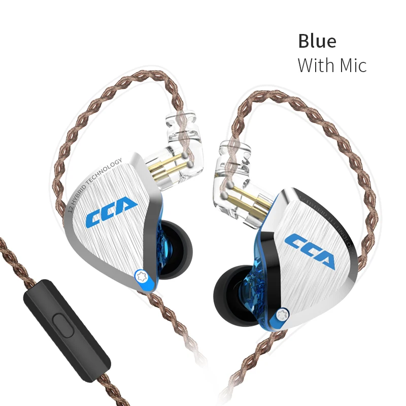 CCA C12 металлическая гарнитура 5BA+ 1DD гибридные 12 единиц HIFI бас наушники в ухо монитор наушники шумоподавления наушники - Цвет: Blue with mic