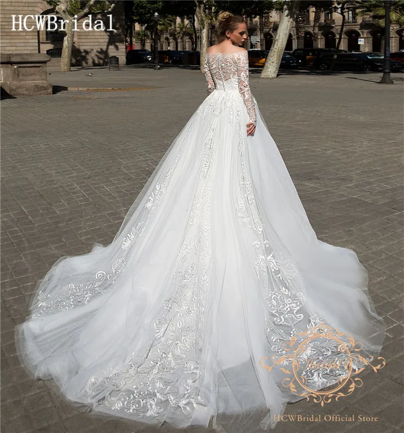 Vestido De Noiva, длинные рукава, великолепные кружевные свадебные платья с открытыми плечами, длинный шлейф, Индивидуальные свадебные платья