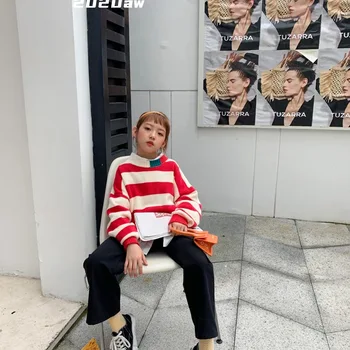 

Children's clothing 2020 autumn new children's sweaters children's striped sweaters girls mid-length