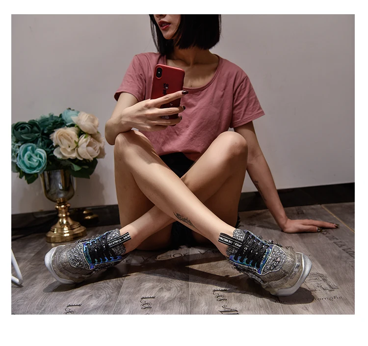 Высокого качества в стиле Harajuku кроссовки Для женщин женские Сникеры на платформе; дышащая обувь; Повседневное Для женщин бег Коренастый спортивная обувь
