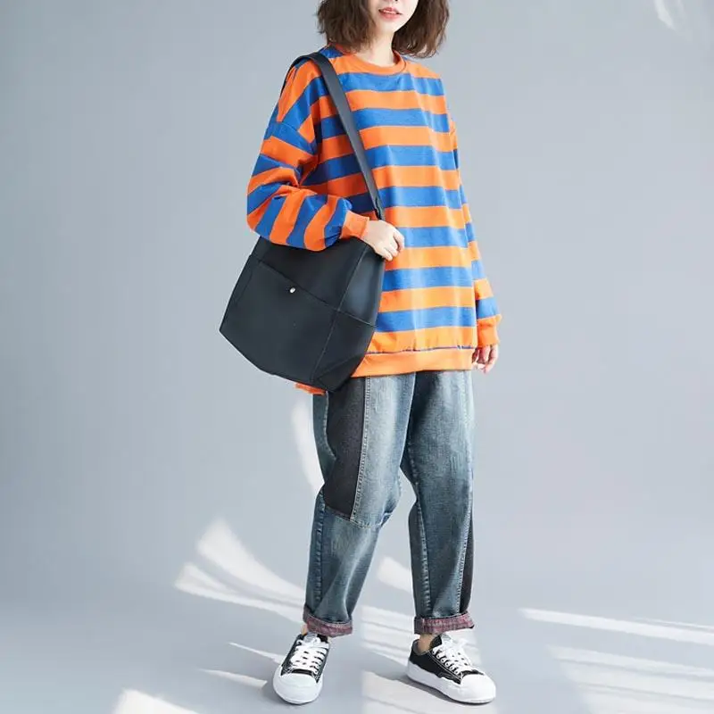 Плюс Размер полосатый свитер толстовки женские Осень Хлопок Свободные корейский стиль панк толстовки в стиле KPOP уличная Poleron Mujer