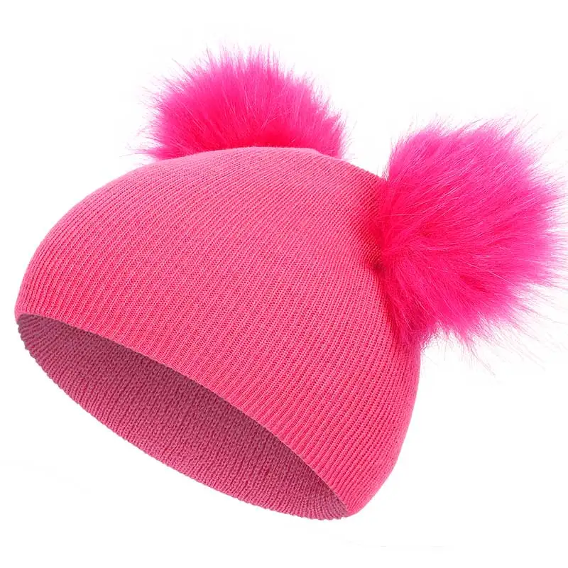 Dark Pink Новинка года, зимняя детская хлопковая шапка с помпонами для девочек, популярные помпоны с защелками, свободный Мягкий Топ, шапка, лыжный подарок, милая шапка, Русская Шапка - Цвет: Dark Pink