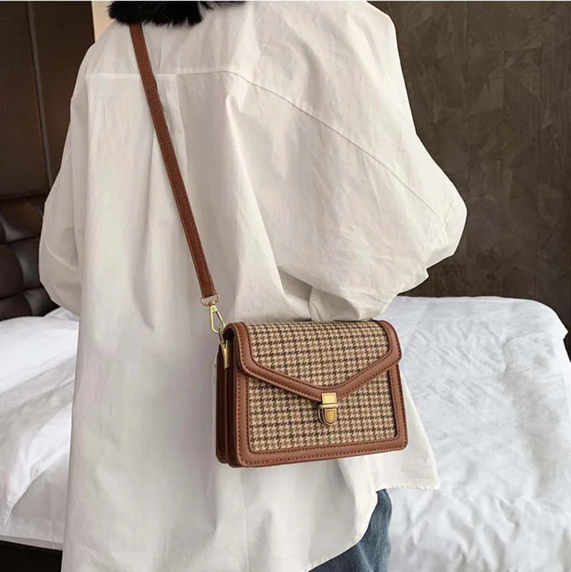 Lumento Checkered Print Women Small Square Bag Shoulder Chain Bag PU Leather Crossbody Tote Bag Handbags Fashion Ladies Purses Satchel Messenger Bags