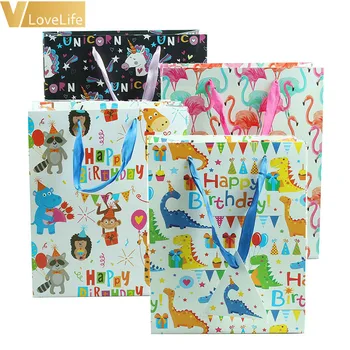 

6x Paper Gift Box Candy Bag Cartoon Unicorn Cookies Kids Birthday Party Decor Baby Shower Supplies Dinosaur/Unicorn/Flamingo/Zoo