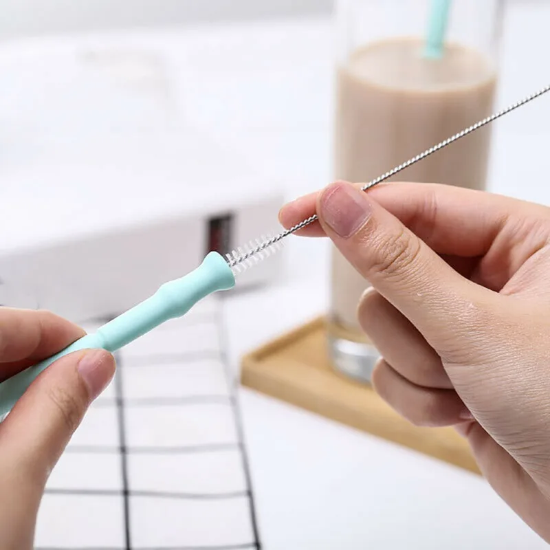 8Portable Collapsible Silicone Straw Reusable Cleaning Brush Drinking Straws With Case Party Office Travel Bar AccessoriesCM