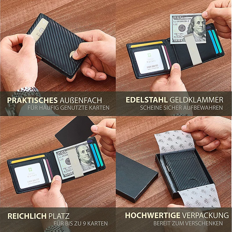 Men's Wallet Carbon Fiber Credit Card Wallet RFID Protection Simple Ultra-thin PU Small Money Clip