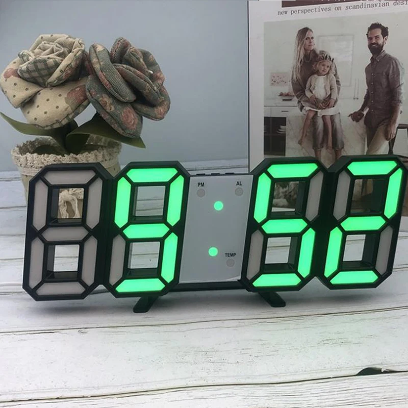 

LED Digital Wall Clock Alarm Date 3D Desk Clock Digital Clock Temperature Automatic hang Clock Backlight Desktop Home Decoration