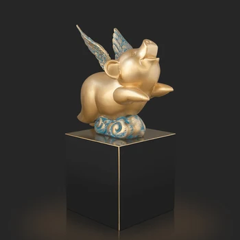 

Chinese Fengshui Resin Lucky Gold Pig Sculpture Ornaments Home Livingroom Furnishing Crafts Office Desktop Figurines Decoration