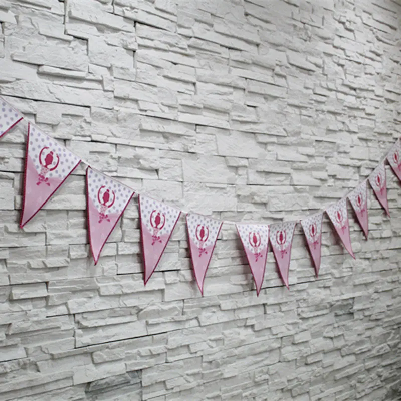 1pcs Triangle Flag Розовые вечерние одноразовые вечерние столовые приборы для девочек-балерин, розовые салфетки для дня рождения, скатерть, поднос, пригласительные открытки, вечерние украшения - Цвет: 1pcs Triangle Flag