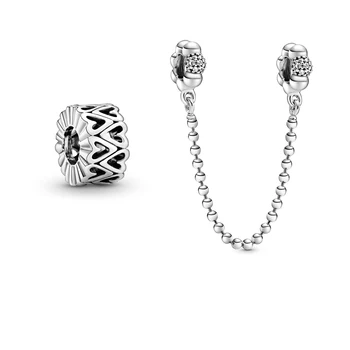 

2020 Chinese New Year, Valentine's Day, Beads & Pave Safety Chain Hollow Hand-painted Heart-shaped Gasket Charm Jewelry Gift