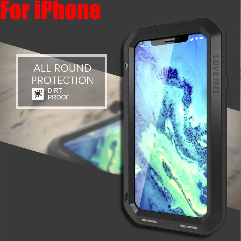 Чехол для IPHONE 11 Pro Max XS XR 8 7 6 PLUS 5SE LOVE MEI Алюминиевый металлический + стекло Gorilla Glass