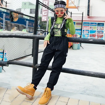 

Kids Hip Hop Clothing Green Shirt Black SweatPants For Girls Jazz Dance Costume Ballroom Dancing Clothes Stage Outfits DQS3187