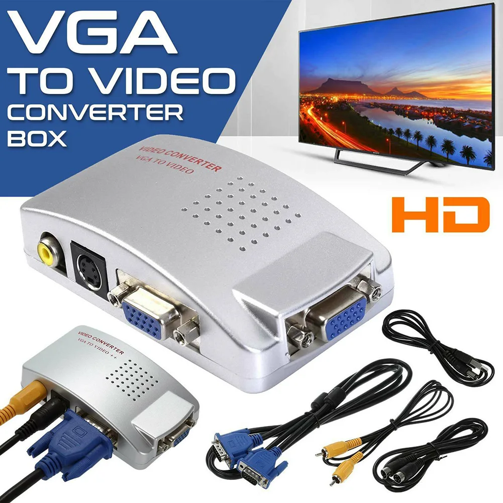 Универсальный преобразователь VGA в TV RCA SVideo сигнальный адаптер композитная