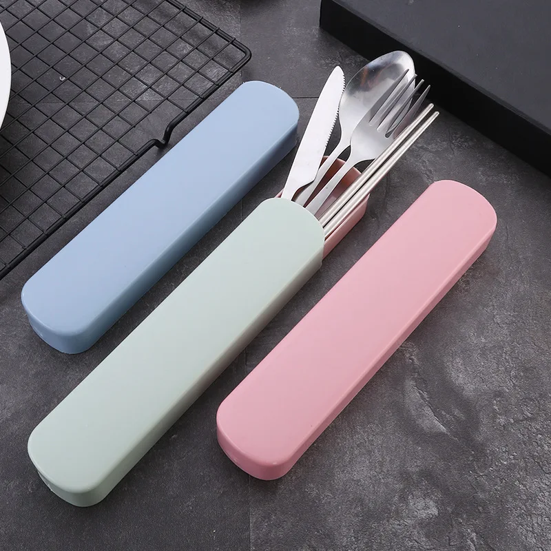 Tableware cutlery set with stainless steel spoon fork chopsticks straw 3Pcs/Set