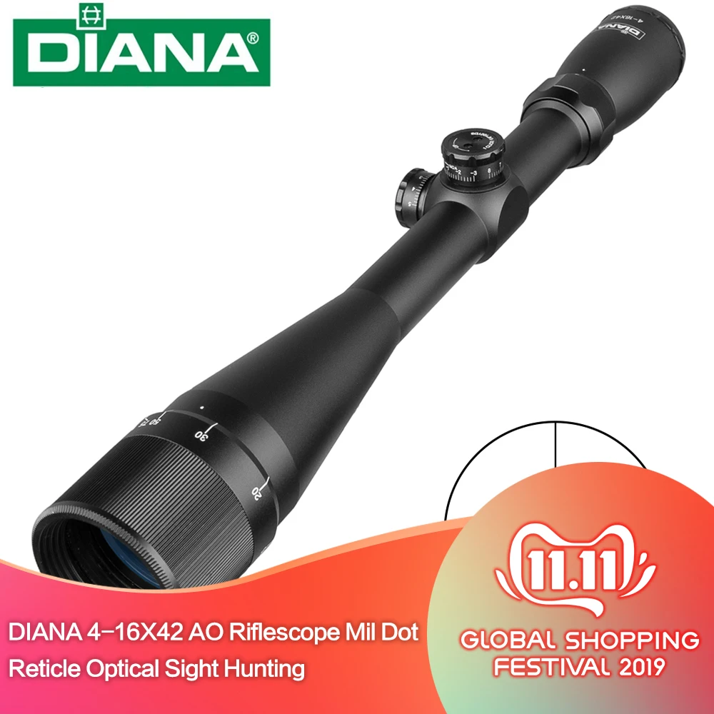 

Tactical DIANA 4-16X42 AO Riflescope Mil Dot Reticle Optical Sight Hunting Rifle Scope