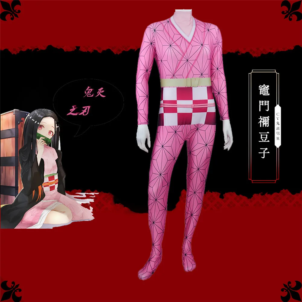 Demon Slayer: Kimetsu no Yaiba Kamado Nezuko полноразмерный костюм Zentai костюмы для косплея детей