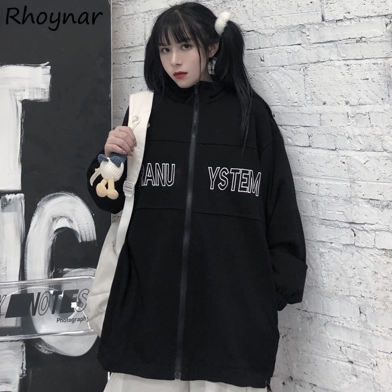 

Куртки женские черные в Корейском стиле Harajuku BF, Повседневная Уличная одежда для студентов, шикарная хип-поп верхняя одежда, Новое поступление, простой дизайн
