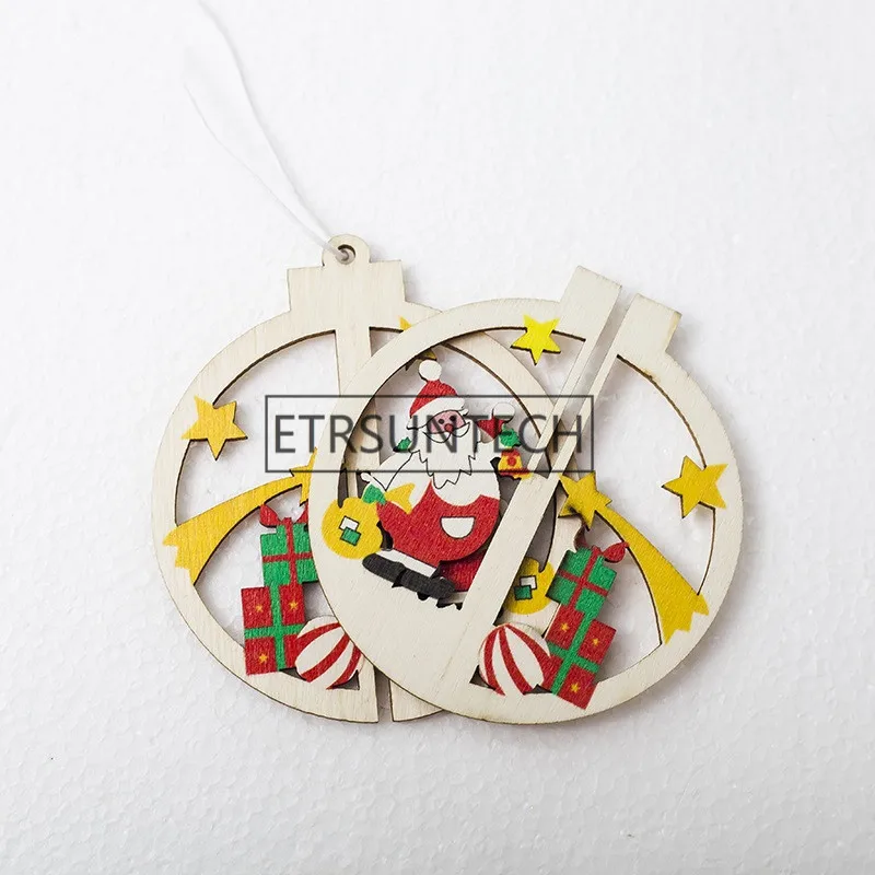 100pcs Wooden Hanging Christmas Decoration Xma Tree Pendant Santa Claus Snowflake Toy For Home Party Supplies